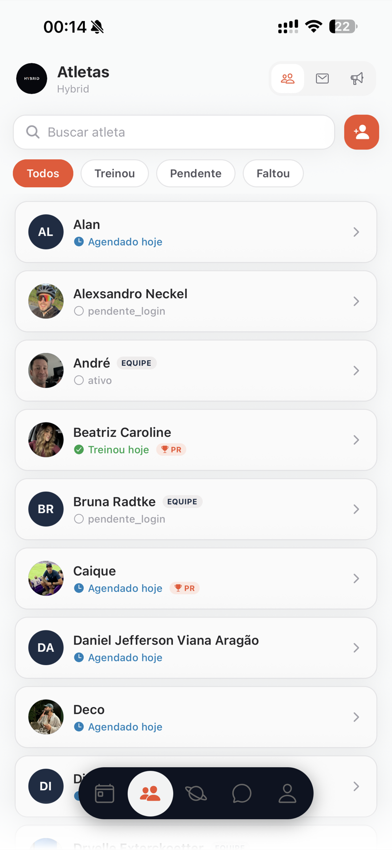 App do profissional: lista de alunos